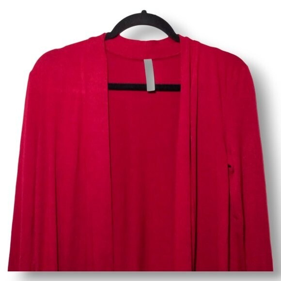 Zenana Sunday Morning Open Front Cardigan-Small-Slouchy-Slinky-Pockets-Red NWOT - Picture 4 of 6